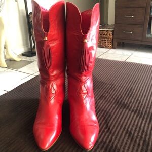 Vintage Miss Maud Paris Red LeatherTassel Ladies Boots Size 40